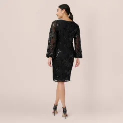 Adrianna Papell Beaded Short Sheath Cocktail Dress In Black 7 Adrianna Papell Beaded Short Sheath Cocktail Dress In Black -Glam Mirth Sales AP1E210109 AA002 Regular Back