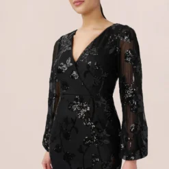 Adrianna Papell Beaded Short Sheath Cocktail Dress In Black 8 Adrianna Papell Beaded Short Sheath Cocktail Dress In Black -Glam Mirth Sales AP1E210109 AA002 Regular Detail