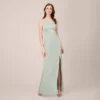 Adrianna Papell Satin Crepe One-Shoulder Long Gown In Willow
