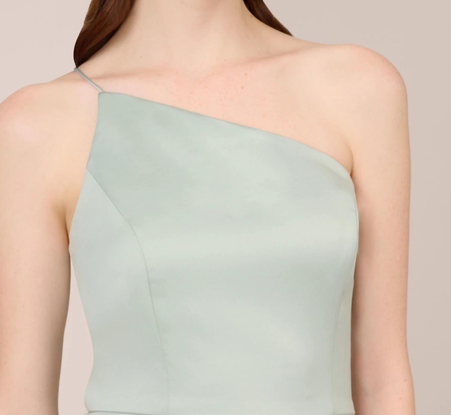 Adrianna Papell Satin Crepe One-Shoulder Long Gown In Willow 2 Adrianna Papell Satin Crepe One-Shoulder Long Gown In Willow - Image 2