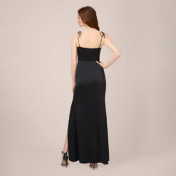 Adrianna Papell Satin Crepe Long Gown In Black 5 Adrianna Papell Satin Crepe Long Gown In Black -Glam Mirth Sales AP1E210154 AA002 Regular Back