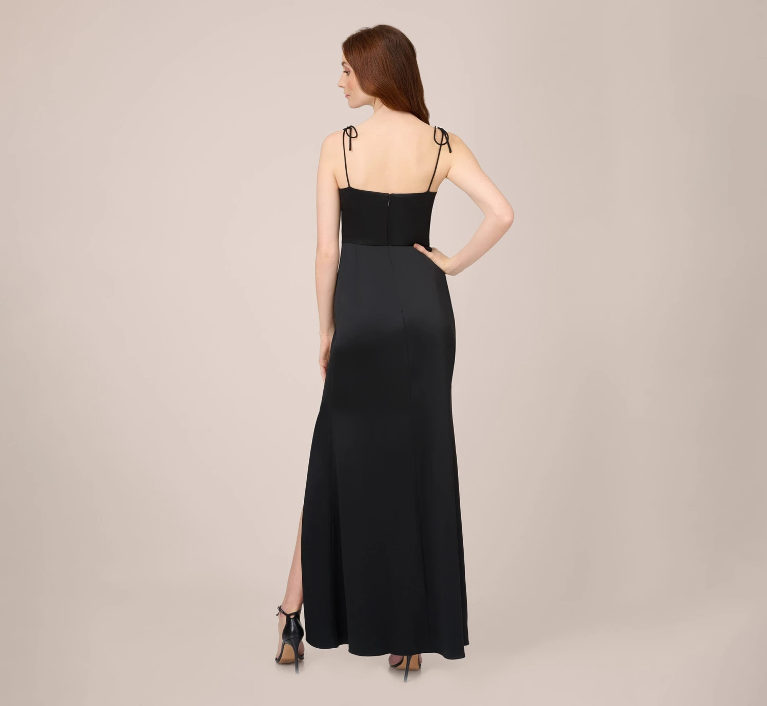 Adrianna Papell Satin Crepe Long Gown In Black 3 Adrianna Papell Satin Crepe Long Gown In Black - Image 3