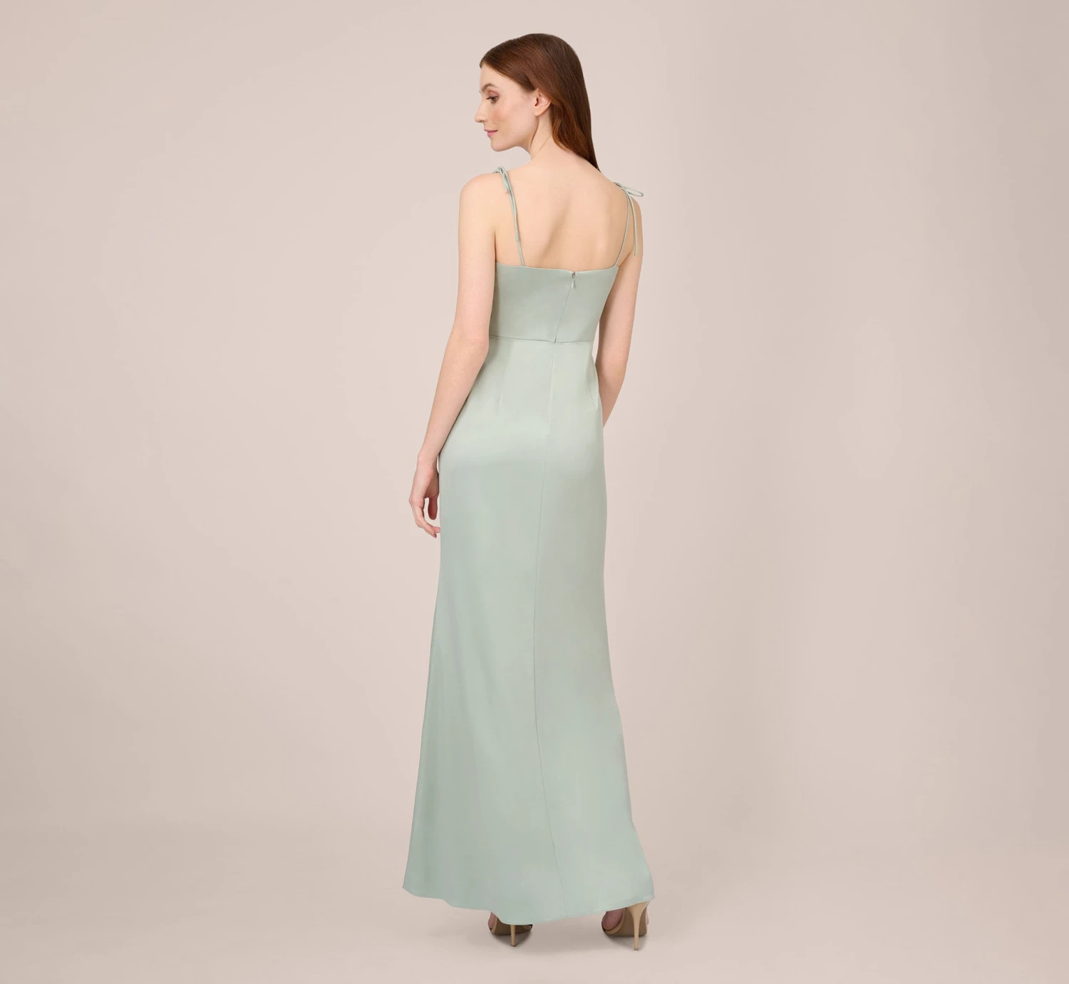 Adrianna Papell Satin Crepe Long Gown In Willow 3 Adrianna Papell Satin Crepe Long Gown In Willow - Image 3