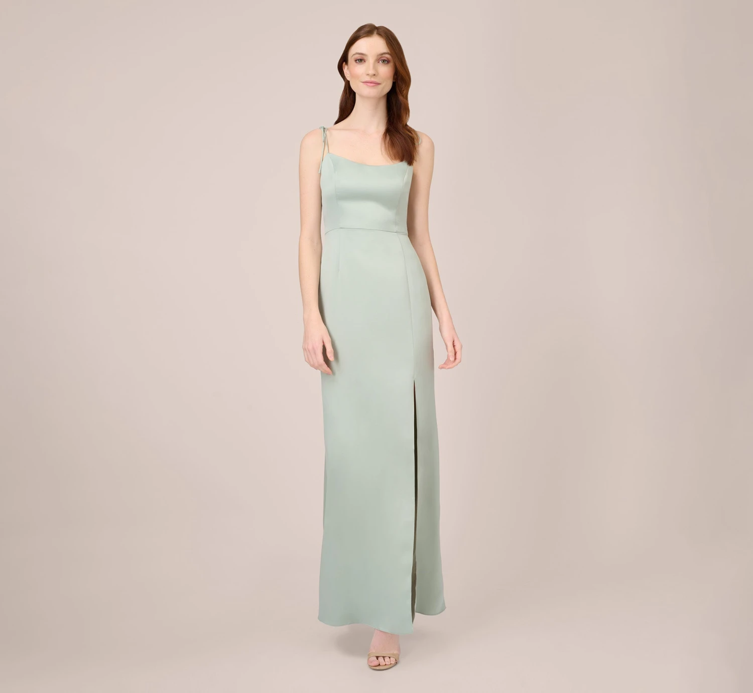 Adrianna Papell Satin Crepe Long Gown In Willow 1 Adrianna Papell Satin Crepe Long Gown In Willow