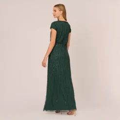 Adrianna Papell Hand-Beaded Blouson Long Gown In Dusty Emerald 9 Adrianna Papell Hand-Beaded Blouson Long Gown In Dusty Emerald -Glam Mirth Sales AP1E210157 AA302 Regular Back