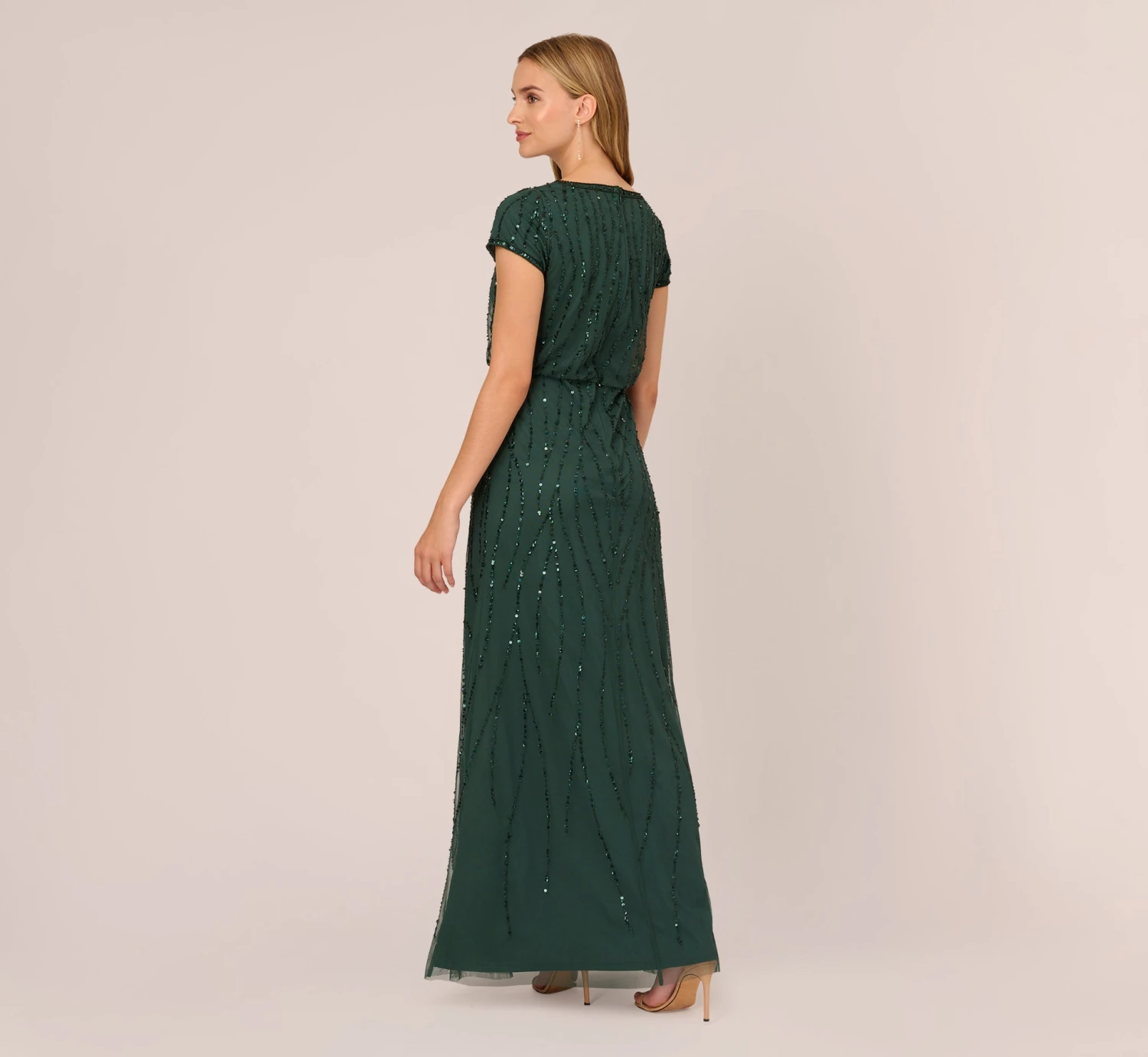 Adrianna Papell Hand-Beaded Blouson Long Gown In Dusty Emerald 4 Adrianna Papell Hand-Beaded Blouson Long Gown In Dusty Emerald - Image 4