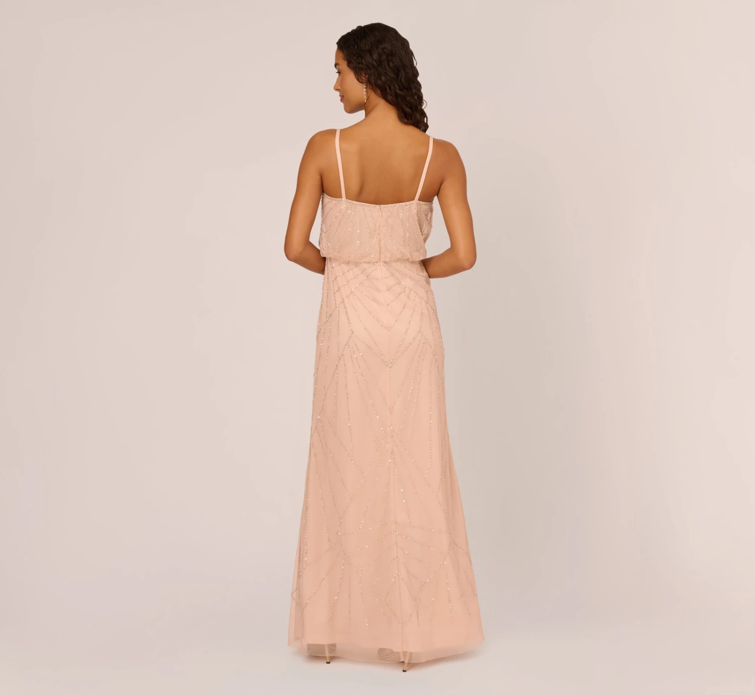 Adrianna Papell Hand-Beaded Blouson Long Sleeveless Gown In Blush 4 Adrianna Papell Hand-Beaded Blouson Long Sleeveless Gown In Blush - Image 4