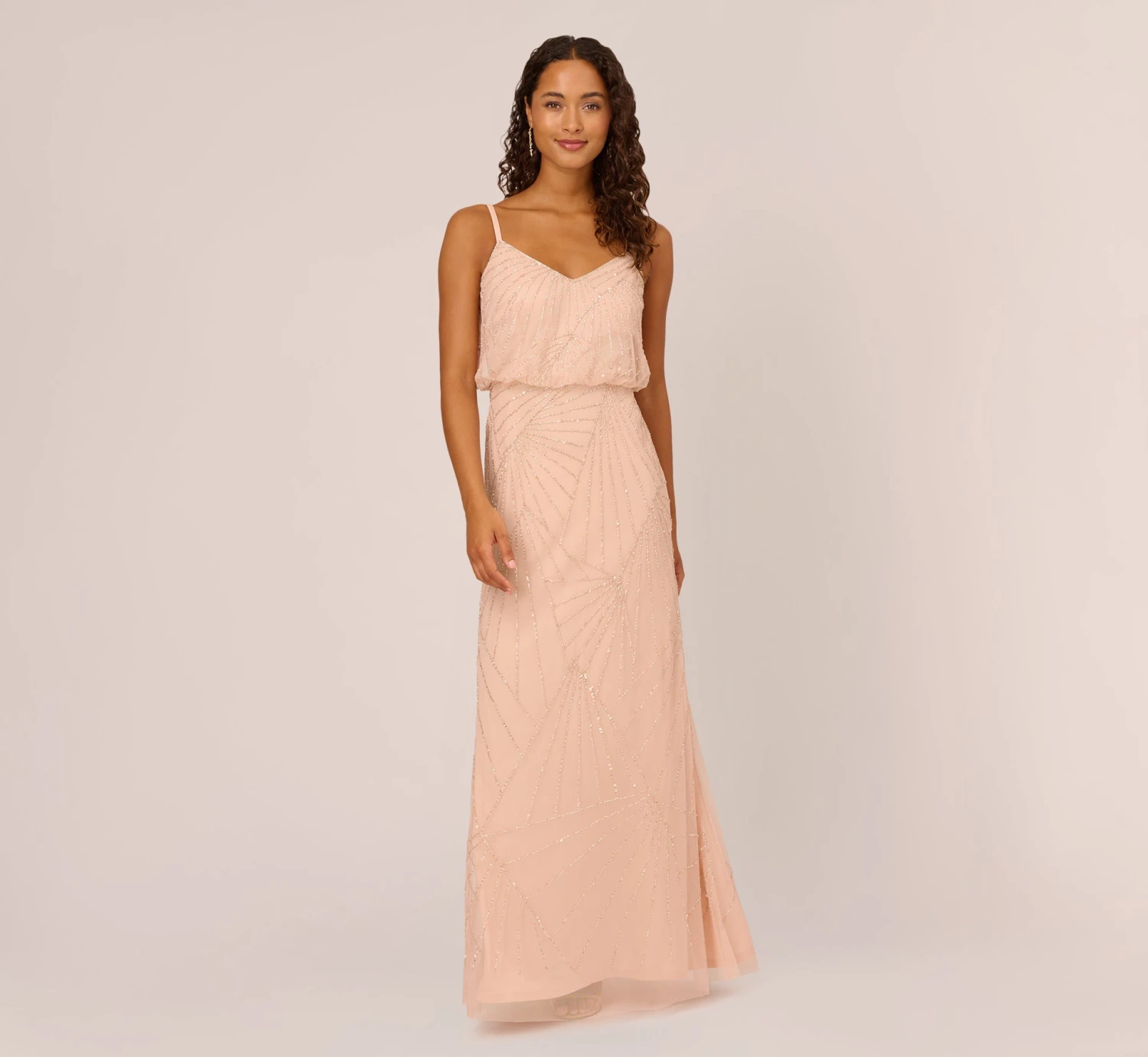 Adrianna Papell Hand-Beaded Blouson Long Sleeveless Gown In Blush 2 Adrianna Papell Hand-Beaded Blouson Long Sleeveless Gown In Blush - Image 2