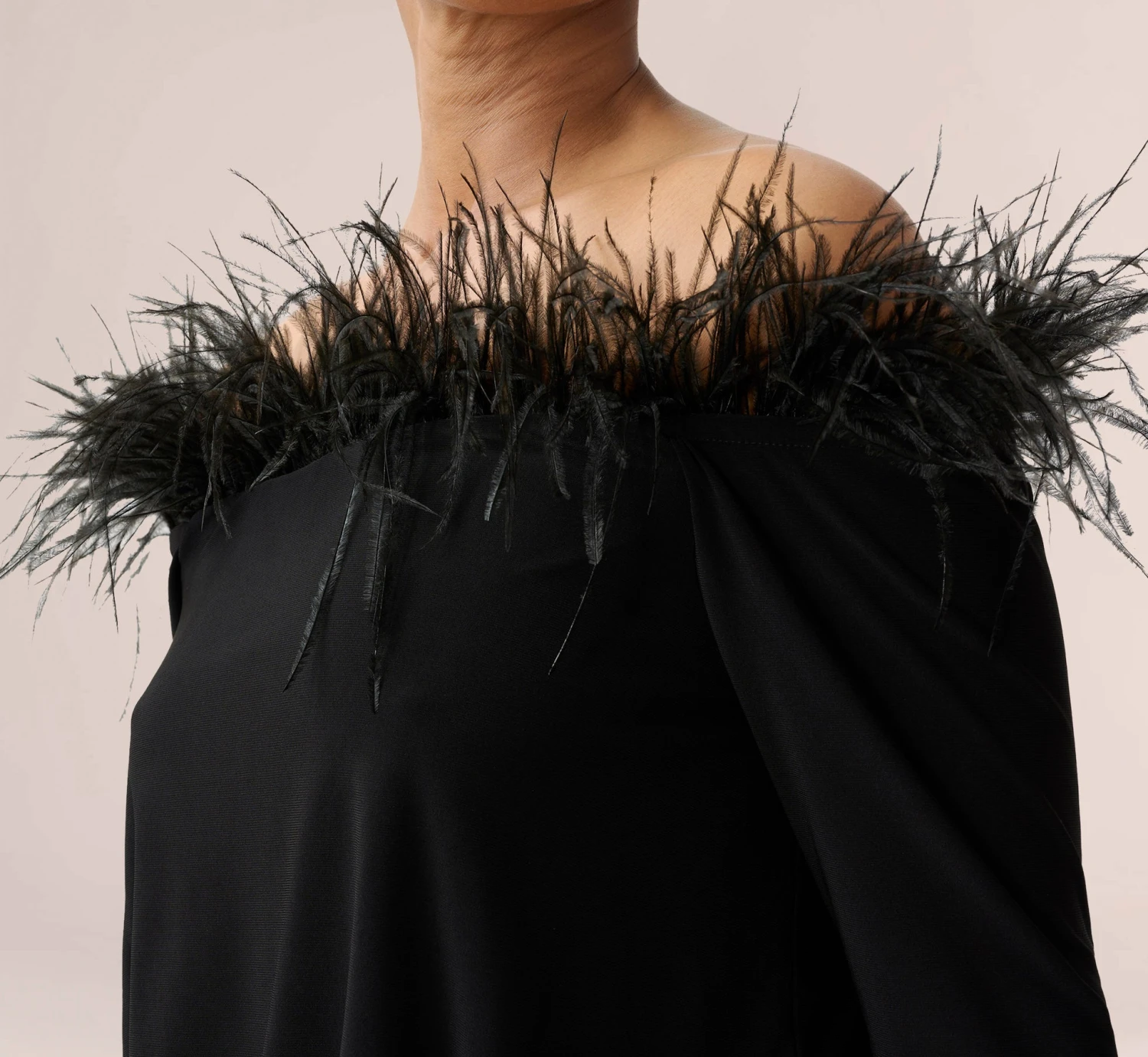 Adrianna Papell Feather-Trim Off-The-Shoulder Jersey Jumpsuit In Black 2 Adrianna Papell Feather-Trim Off-The-Shoulder Jersey Jumpsuit In Black - Image 2