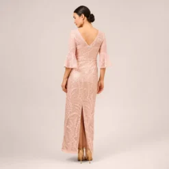 Adrianna Papell Hand-Sequined And Embroidered Illusion Long Column Gown In Blush Pearl 10 Adrianna Papell Hand-Sequined And Embroidered Illusion Long Column Gown In Blush Pearl -Glam Mirth Sales AP1E210239 AP688 Regular Back
