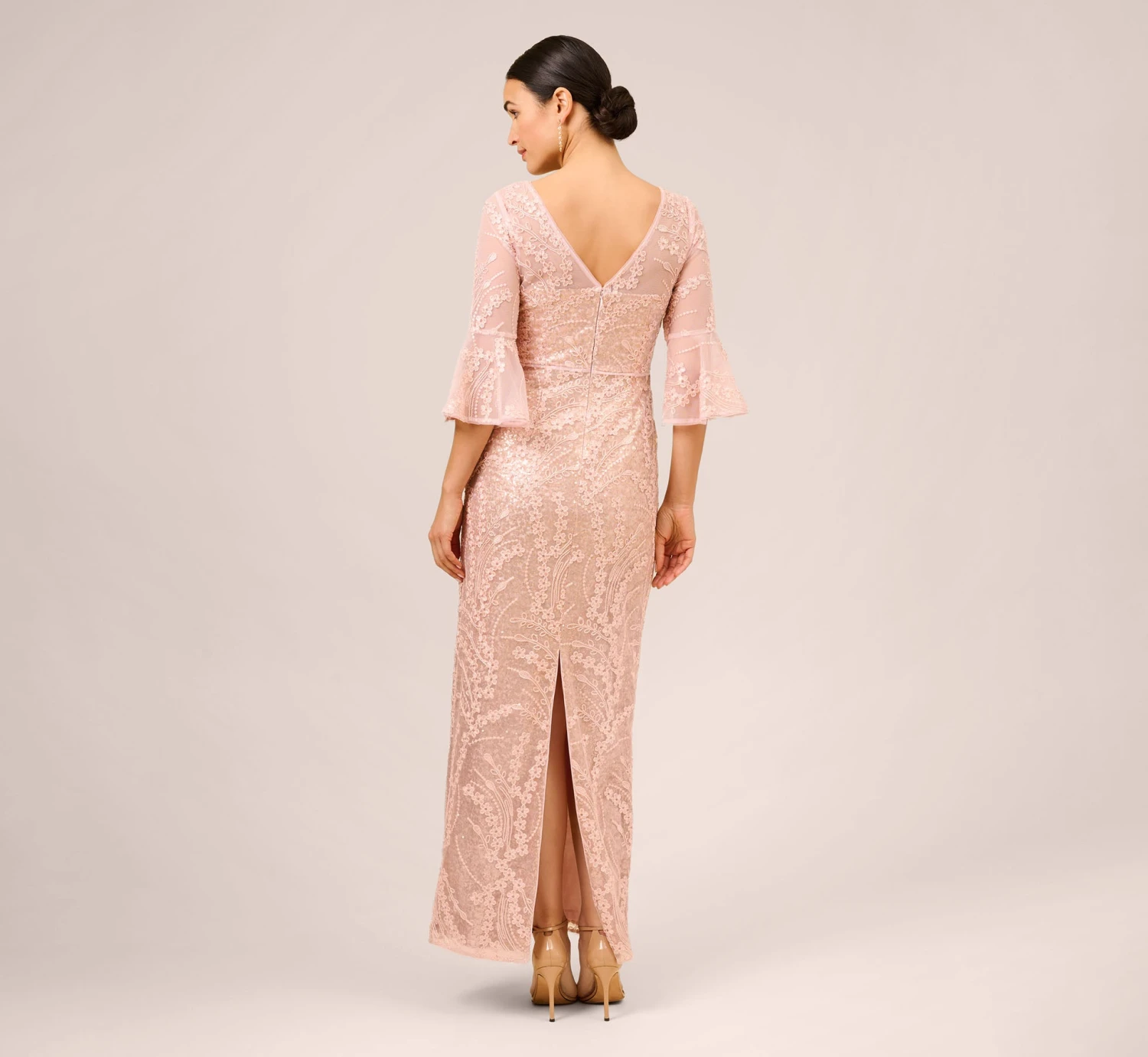 Adrianna Papell Hand-Sequined And Embroidered Illusion Long Column Gown In Blush Pearl 4 Adrianna Papell Hand-Sequined And Embroidered Illusion Long Column Gown In Blush Pearl - Image 4