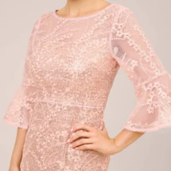 Adrianna Papell Hand-Sequined And Embroidered Illusion Long Column Gown In Blush Pearl 11 Adrianna Papell Hand-Sequined And Embroidered Illusion Long Column Gown In Blush Pearl -Glam Mirth Sales AP1E210239 AP688 Regular Detail