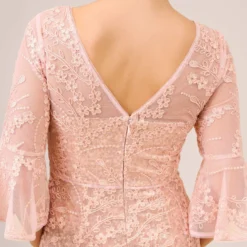 Adrianna Papell Hand-Sequined And Embroidered Illusion Long Column Gown In Blush Pearl 9 Adrianna Papell Hand-Sequined And Embroidered Illusion Long Column Gown In Blush Pearl -Glam Mirth Sales AP1E210239 AP688 Regular Side