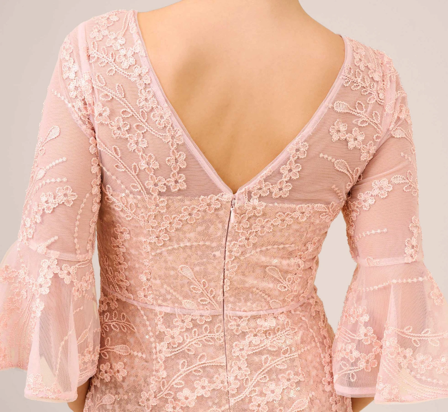 Adrianna Papell Hand-Sequined And Embroidered Illusion Long Column Gown In Blush Pearl 3 Adrianna Papell Hand-Sequined And Embroidered Illusion Long Column Gown In Blush Pearl - Image 3