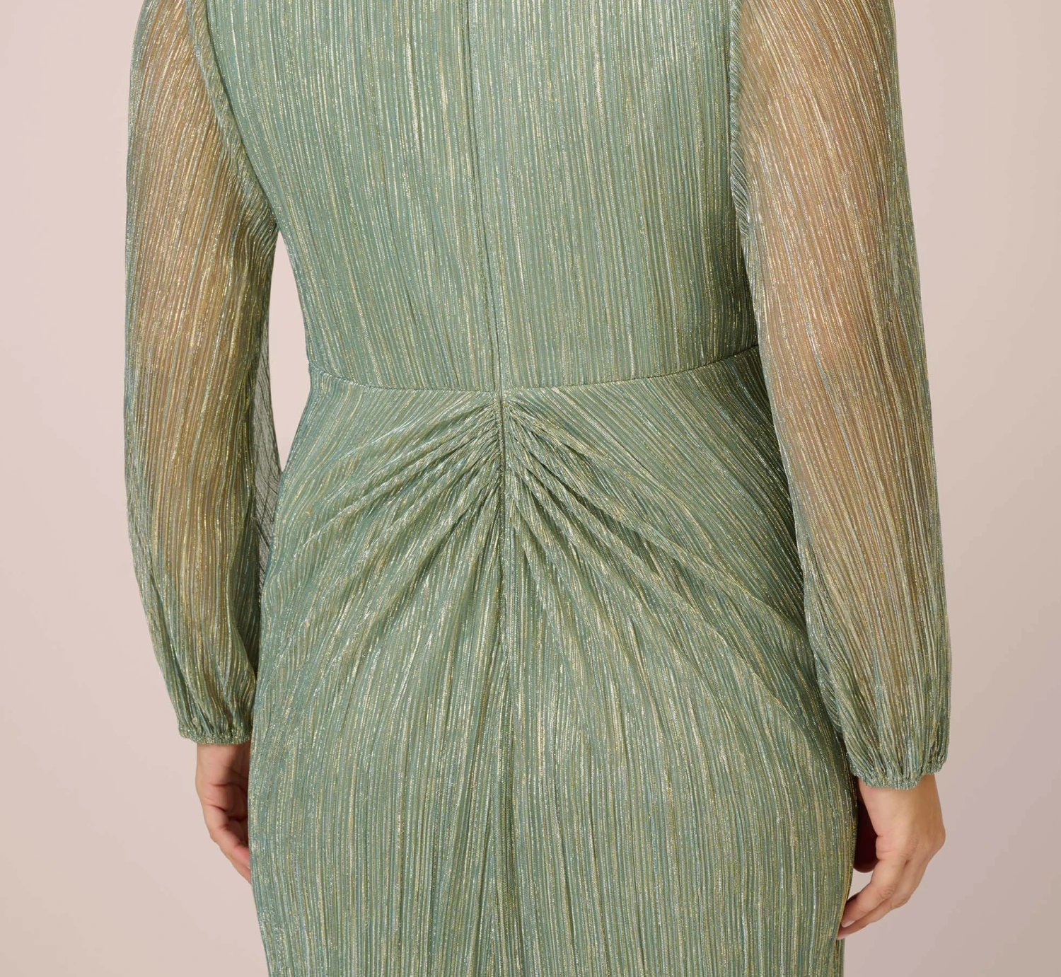 Adrianna Papell Plus Size Metallic Crinkled Mesh Draped Long Gown In Green Slate 4 Adrianna Papell Plus Size Metallic Crinkled Mesh Draped Long Gown In Green Slate - Image 4
