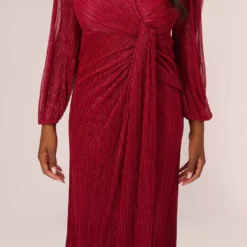 Adrianna Papell Metallic Crinkled Mesh Draped Long Gown In Scarlet 10 Adrianna Papell Metallic Crinkled Mesh Draped Long Gown In Scarlet -Glam Mirth Sales AP1E210265 AB614 Regular Lifestyle
