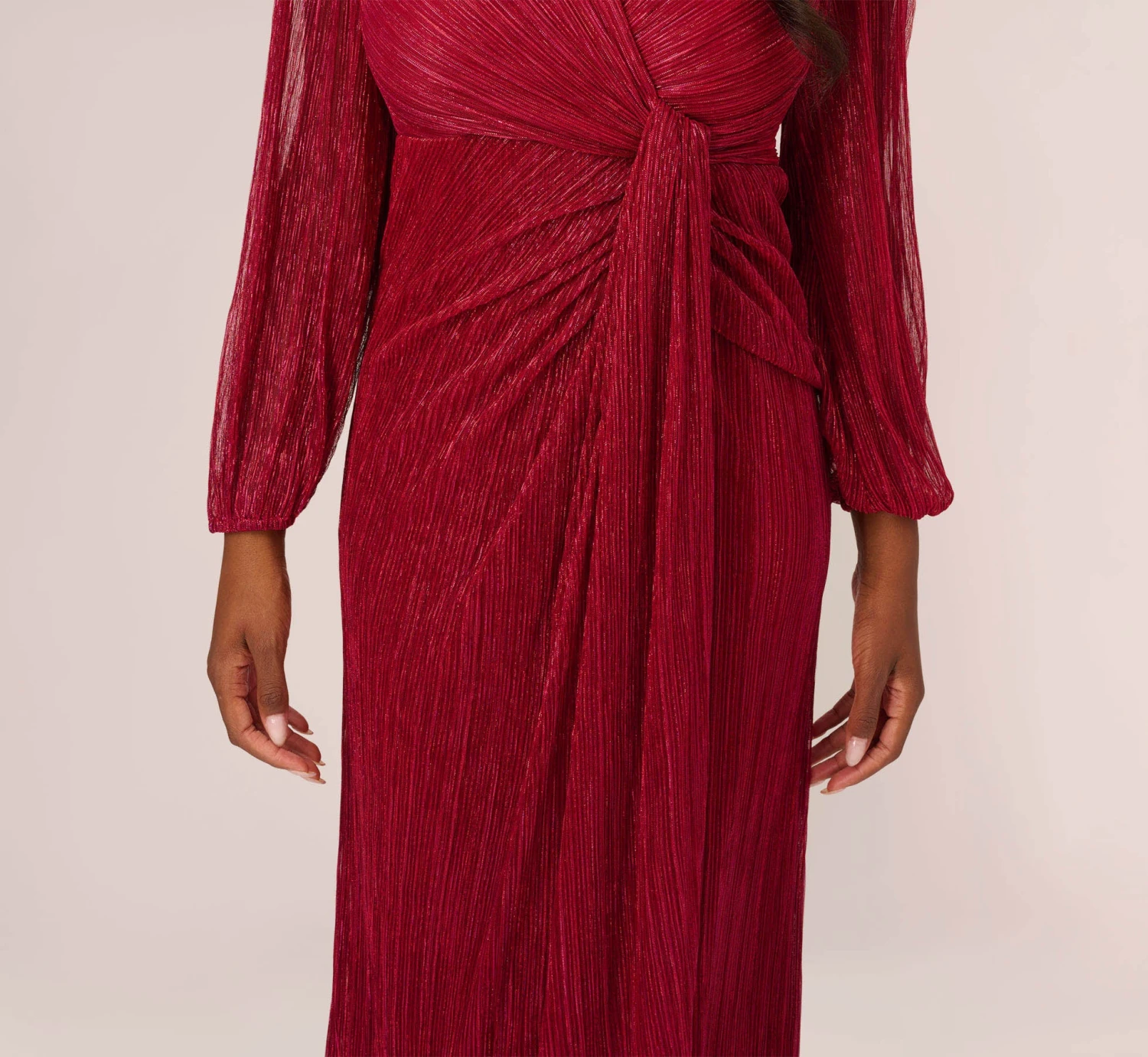 Adrianna Papell Metallic Crinkled Mesh Draped Long Gown In Scarlet 5 Adrianna Papell Metallic Crinkled Mesh Draped Long Gown In Scarlet - Image 5