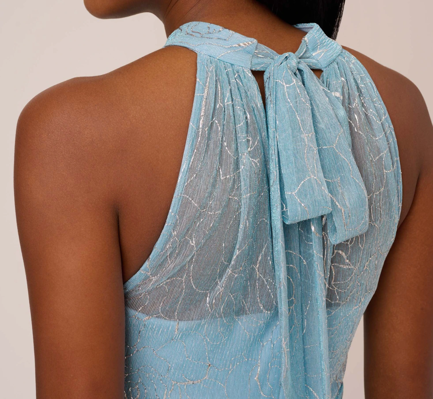 Adrianna Papell Floral Metallic Stencil Long Halter Gown In Light Blue 3 Adrianna Papell Floral Metallic Stencil Long Halter Gown In Light Blue - Image 3