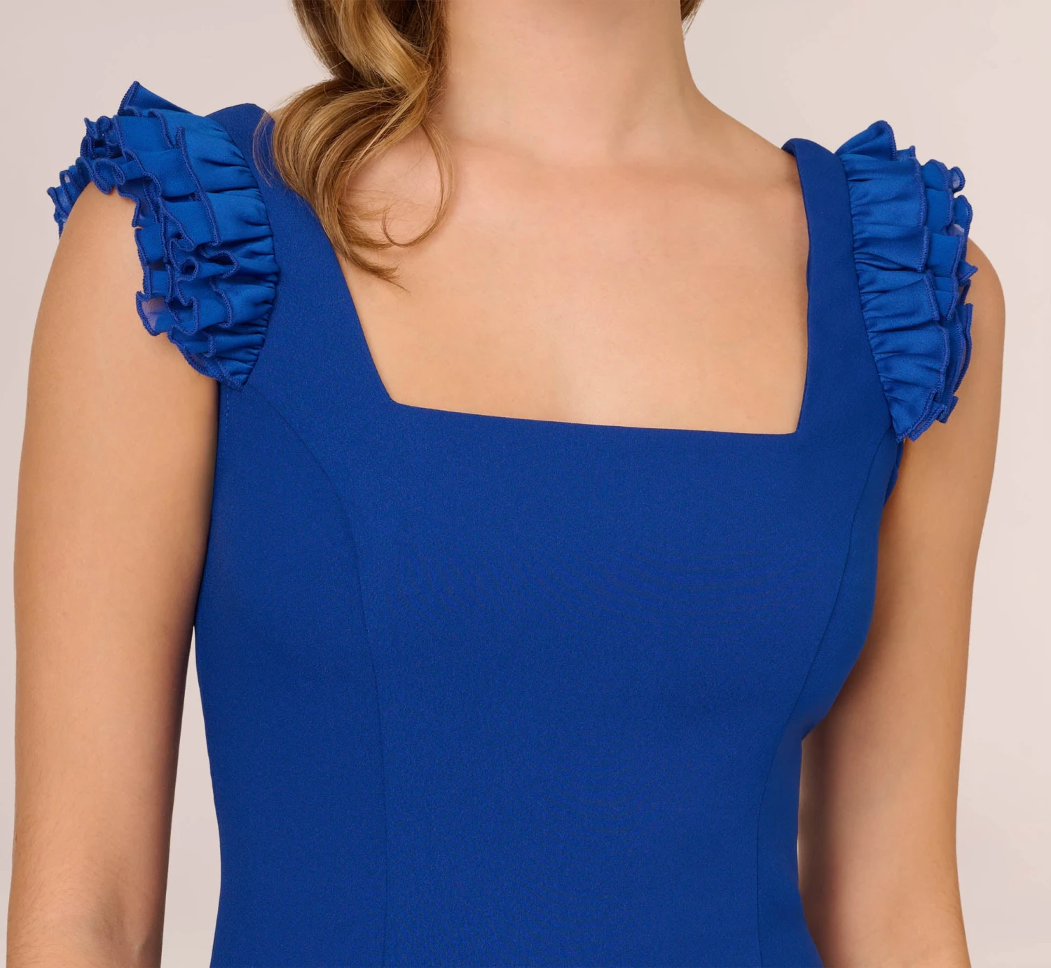 Adrianna Papell Ruffled Satin Crepe Midi-Length High/Low Cocktail Mermaid Dress In Violet Cobalt 3 Adrianna Papell Ruffled Satin Crepe Midi-Length High/Low Cocktail Mermaid Dress In Violet Cobalt - Image 3