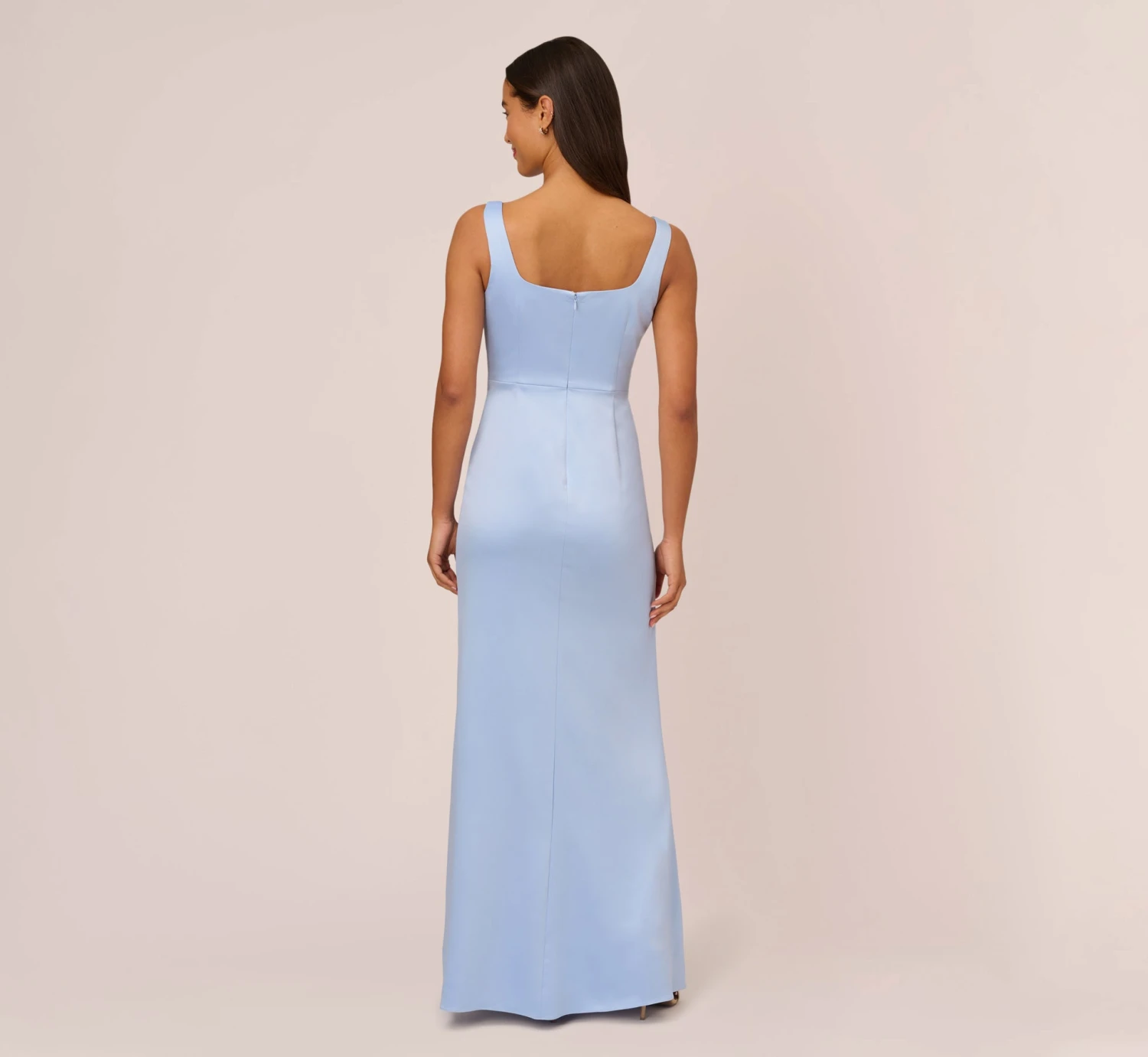 Adrianna Papell Satin Crepe Mermaid Gown With Tie Waist In Blue Breeze 4 Adrianna Papell Satin Crepe Mermaid Gown With Tie Waist In Blue Breeze - Image 4