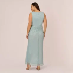 Adrianna Papell Plus Size Metallic Mesh Faux Wrap Gown With Ruffle Accents In Mint Smoke 10 Adrianna Papell Plus Size Metallic Mesh Faux Wrap Gown With Ruffle Accents In Mint Smoke -Glam Mirth Sales AP1E210373 AH484 Plus Back 709eeb6a 7526 4620 a3b2 7e53afe1a076