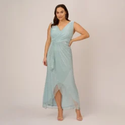 Adrianna Papell Plus Size Metallic Mesh Faux Wrap Gown With Ruffle Accents In Mint Smoke 13 Adrianna Papell Plus Size Metallic Mesh Faux Wrap Gown With Ruffle Accents In Mint Smoke -Glam Mirth Sales AP1E210373 AH484 Plus Default c4e29a9e 82c6 4b8d 84a0 24af4dbc77bf