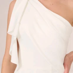 Adrianna Papell Satin Crepe Draped One Shoulder Wide Leg Jumpsuit In Ivory 11 Adrianna Papell Satin Crepe Draped One Shoulder Wide Leg Jumpsuit In Ivory -Glam Mirth Sales AP1E210417 AA194 Regular Detail