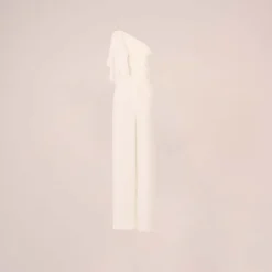 Adrianna Papell Satin Crepe Draped One Shoulder Wide Leg Jumpsuit In Ivory 13 Adrianna Papell Satin Crepe Draped One Shoulder Wide Leg Jumpsuit In Ivory -Glam Mirth Sales AP1E210417 AA194 Regular Flat