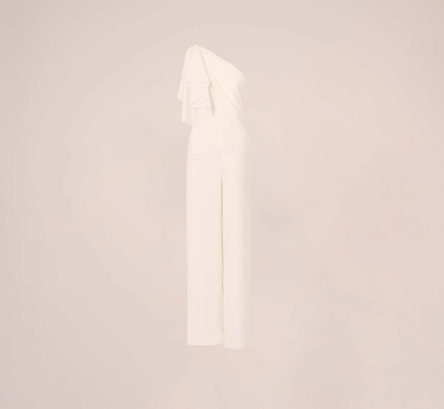 Adrianna Papell Satin Crepe Draped One Shoulder Wide Leg Jumpsuit In Ivory 7 Adrianna Papell Satin Crepe Draped One Shoulder Wide Leg Jumpsuit In Ivory - Image 7