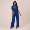 Adrianna Papell Satin Crepe Draped One Shoulder Wide Leg Jumpsuit In Rich Royal