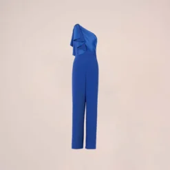 Adrianna Papell Satin Crepe Draped One Shoulder Wide Leg Jumpsuit In Rich Royal 13 Adrianna Papell Satin Crepe Draped One Shoulder Wide Leg Jumpsuit In Rich Royal -Glam Mirth Sales AP1E210417 AI402 Regular Flat