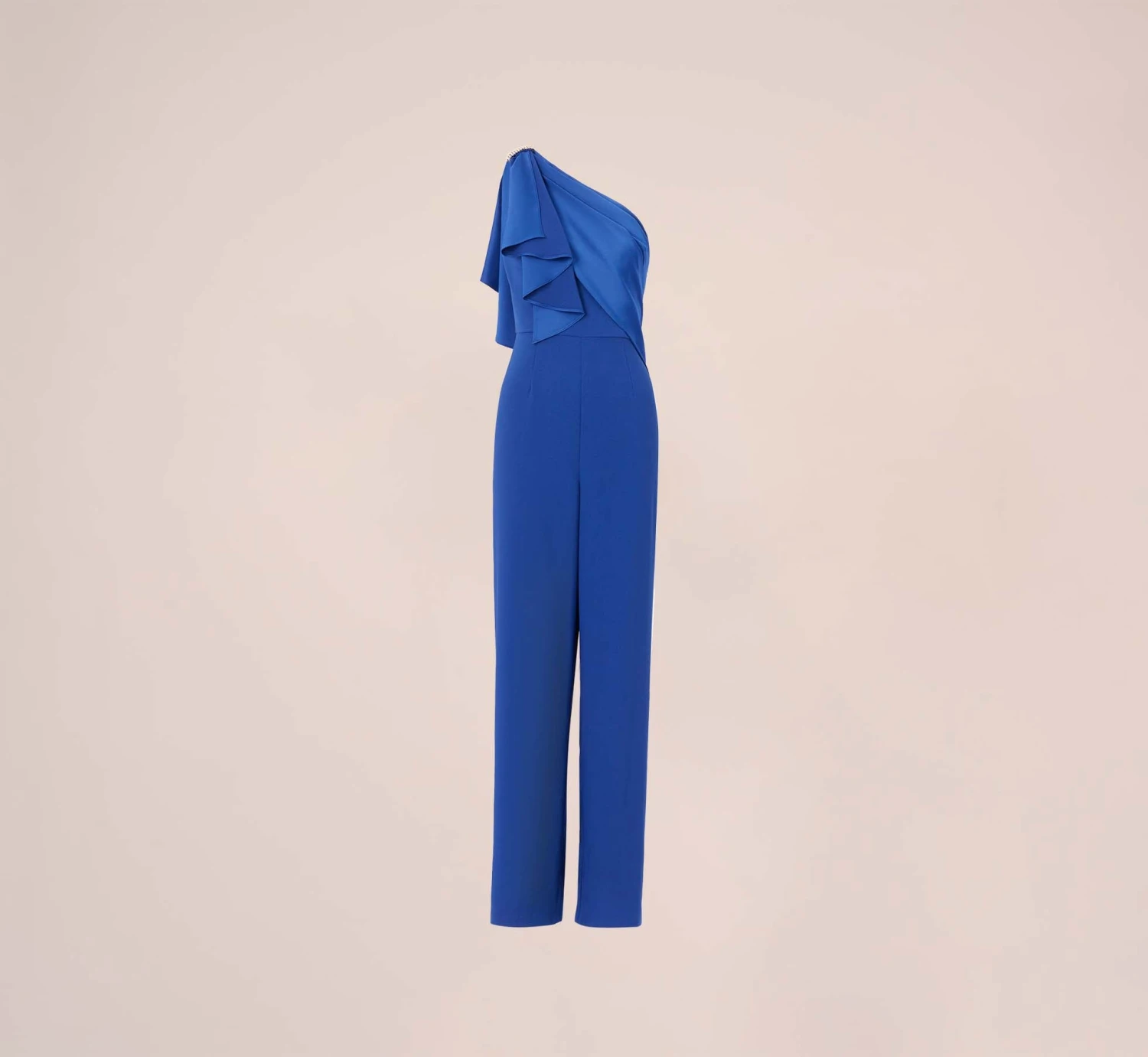 Adrianna Papell Satin Crepe Draped One Shoulder Wide Leg Jumpsuit In Rich Royal 7 Adrianna Papell Satin Crepe Draped One Shoulder Wide Leg Jumpsuit In Rich Royal - Image 7