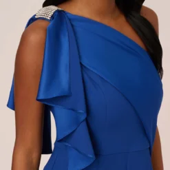 Adrianna Papell Satin Crepe Draped One Shoulder Wide Leg Jumpsuit In Rich Royal 11 Adrianna Papell Satin Crepe Draped One Shoulder Wide Leg Jumpsuit In Rich Royal -Glam Mirth Sales AP1E210417 AI402 Regular Lifestyle