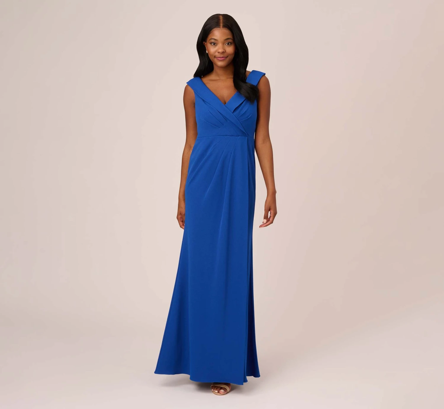 Adrianna Papell Stretch Knit Crepe Long Faux Wrap Mermaid Gown In Rich Royal 2 Adrianna Papell Stretch Knit Crepe Long Faux Wrap Mermaid Gown In Rich Royal - Image 2