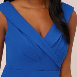 Adrianna Papell Stretch Knit Crepe Long Faux Wrap Mermaid Gown In Rich Royal 9 Adrianna Papell Stretch Knit Crepe Long Faux Wrap Mermaid Gown In Rich Royal -Glam Mirth Sales AP1E210421 AI402 Regular Detail