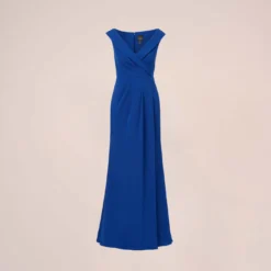 Adrianna Papell Stretch Knit Crepe Long Faux Wrap Mermaid Gown In Rich Royal 13 Adrianna Papell Stretch Knit Crepe Long Faux Wrap Mermaid Gown In Rich Royal -Glam Mirth Sales AP1E210421 AI402 Regular Flat