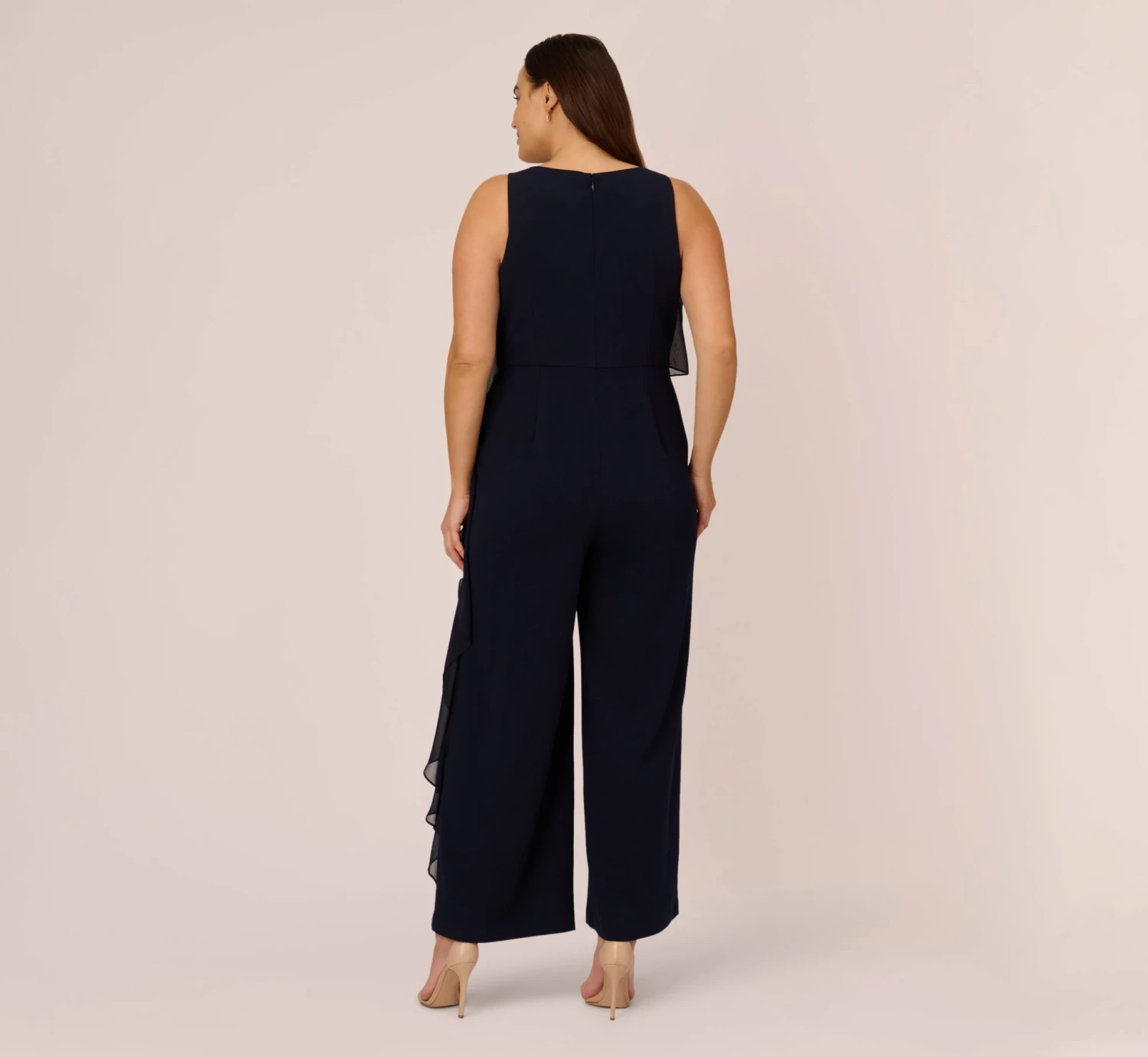 Adrianna Papell Plus Size Chiffon And Crepe Wide Leg Jumpsuit In Midnight 4 Adrianna Papell Plus Size Chiffon And Crepe Wide Leg Jumpsuit In Midnight - Image 4