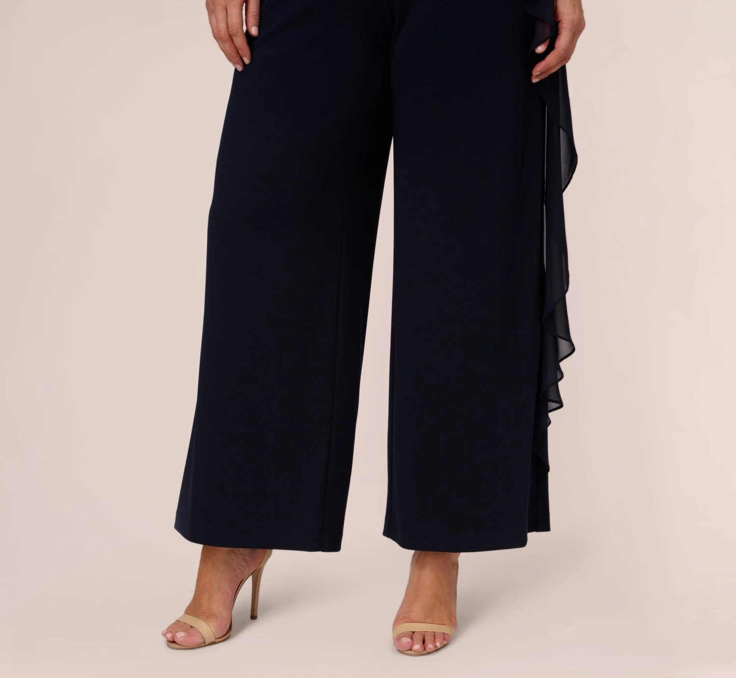 Adrianna Papell Plus Size Chiffon And Crepe Wide Leg Jumpsuit In Midnight 3 Adrianna Papell Plus Size Chiffon And Crepe Wide Leg Jumpsuit In Midnight - Image 3