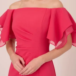 Adrianna Papell Knit Crepe And Organza Off The Shoulder Long Column Gown With Tiered Sleeves In Pink Lotus 9 Adrianna Papell Knit Crepe And Organza Off The Shoulder Long Column Gown With Tiered Sleeves In Pink Lotus -Glam Mirth Sales AP1E210424 AG661 Regular Detail