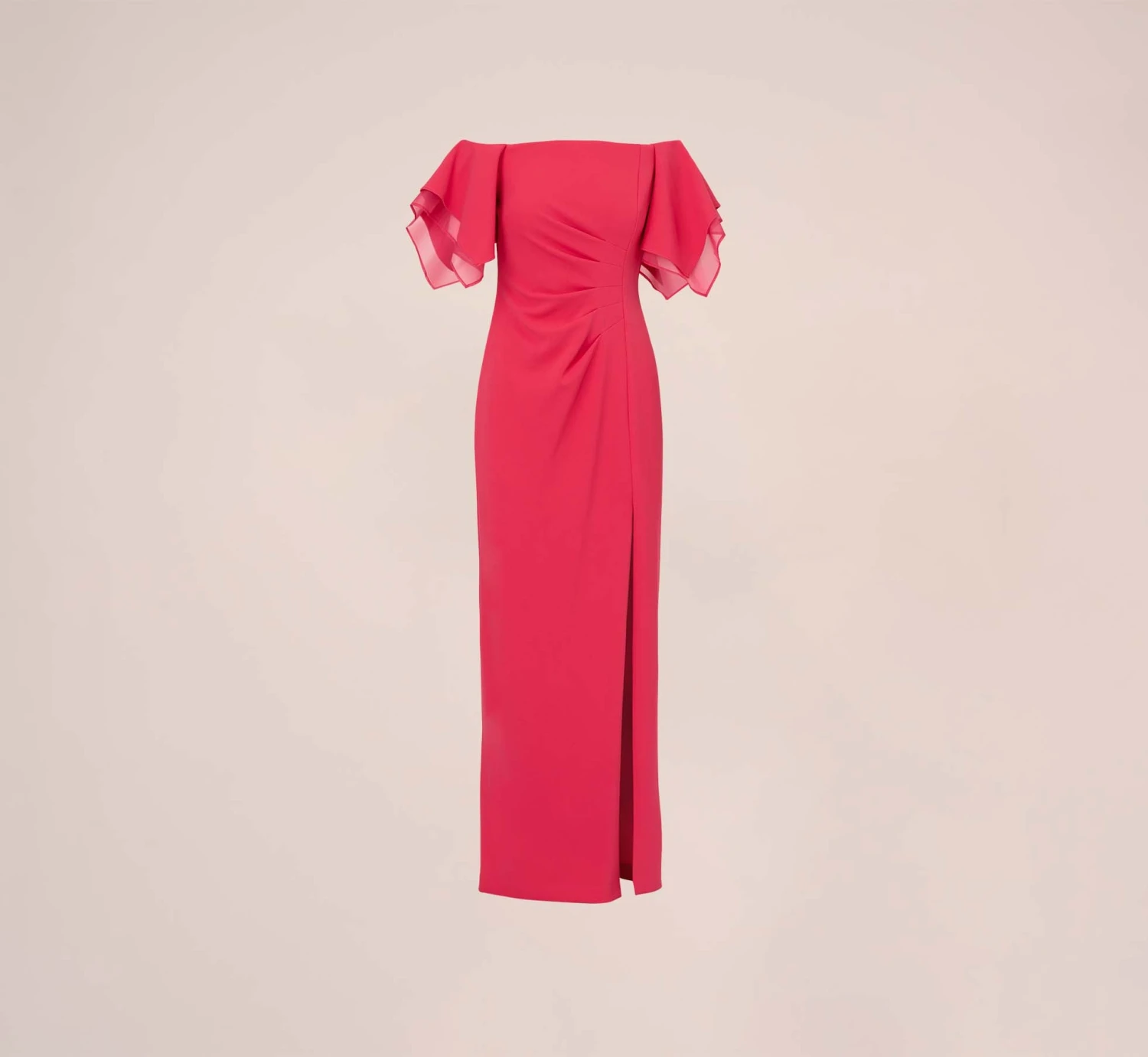 Adrianna Papell Knit Crepe And Organza Off The Shoulder Long Column Gown With Tiered Sleeves In Pink Lotus 7 Adrianna Papell Knit Crepe And Organza Off The Shoulder Long Column Gown With Tiered Sleeves In Pink Lotus - Image 7