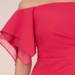 Adrianna Papell Knit Crepe And Organza Off The Shoulder Long Column Gown With Tiered Sleeves In Pink Lotus 11 Adrianna Papell Knit Crepe And Organza Off The Shoulder Long Column Gown With Tiered Sleeves In Pink Lotus -Glam Mirth Sales AP1E210424 AG661 Regular Lifestyle