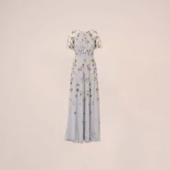 Adrianna Papell Floral Hand Beaded Illusion Long A-Line Gown In Glacier 13 Adrianna Papell Floral Hand Beaded Illusion Long A-Line Gown In Glacier -Glam Mirth Sales AP1E210441 AF482 Regular Flat