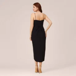 Adrianna Papell Stretch Matte Jersey Midi-Length Faux Wrap Dress In Black 10 Adrianna Papell Stretch Matte Jersey Midi-Length Faux Wrap Dress In Black -Glam Mirth Sales AP1E210462 AA002 Regular Back