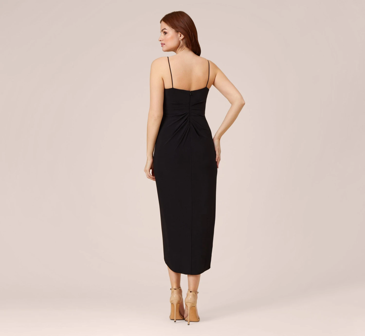 Adrianna Papell Stretch Matte Jersey Midi-Length Faux Wrap Dress In Black 4 Adrianna Papell Stretch Matte Jersey Midi-Length Faux Wrap Dress In Black - Image 4