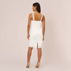 Adrianna Papell Sequin Embroidered Sheath Dress With Grosgrain Straps In Ivory 10 Adrianna Papell Sequin Embroidered Sheath Dress With Grosgrain Straps In Ivory -Glam Mirth Sales AP1E210481 AA194 Regular Back