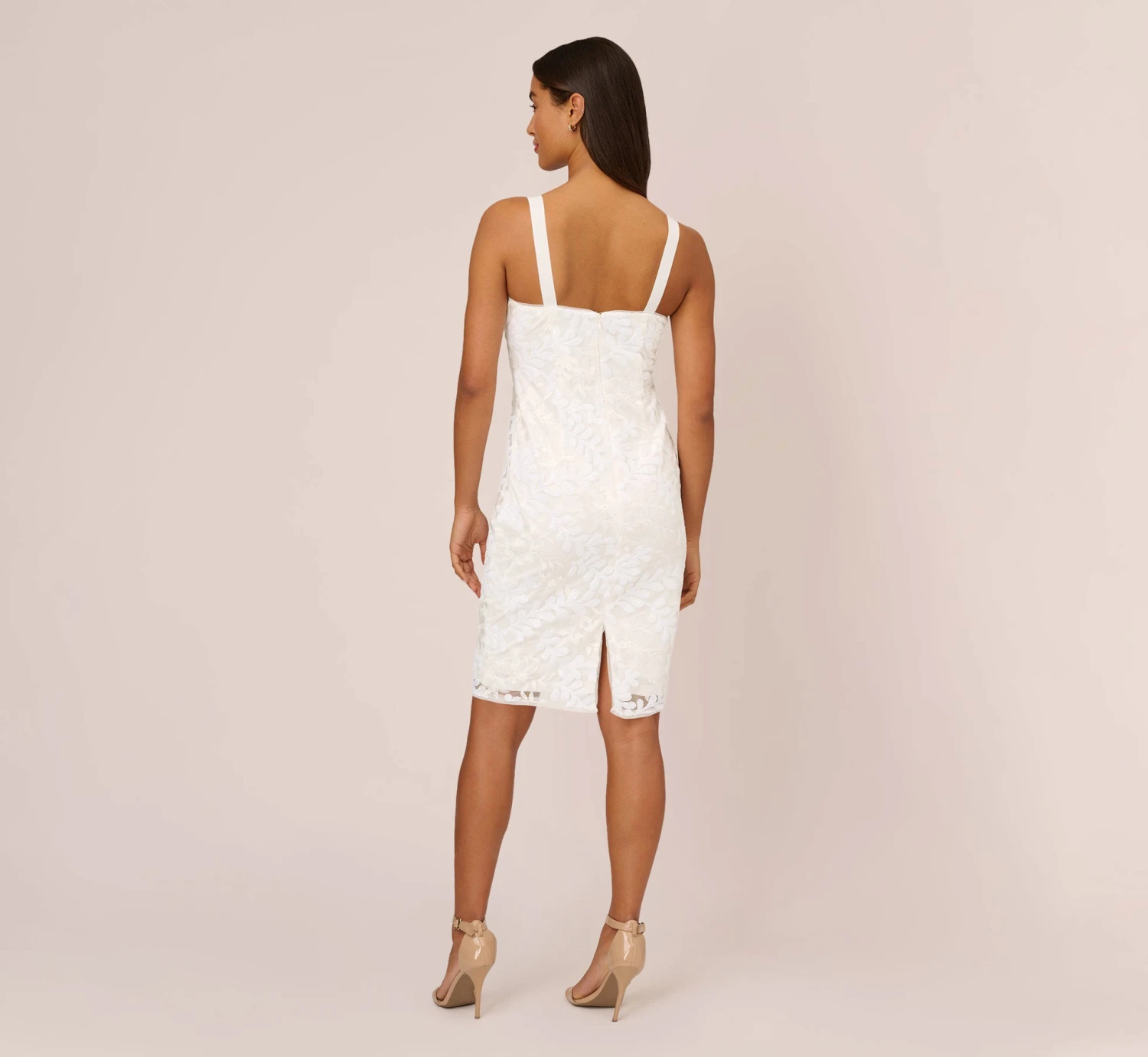 Adrianna Papell Sequin Embroidered Sheath Dress With Grosgrain Straps In Ivory 4 Adrianna Papell Sequin Embroidered Sheath Dress With Grosgrain Straps In Ivory - Image 4