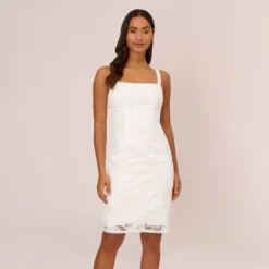 Adrianna Papell Sequin Embroidered Sheath Dress With Grosgrain Straps In Ivory