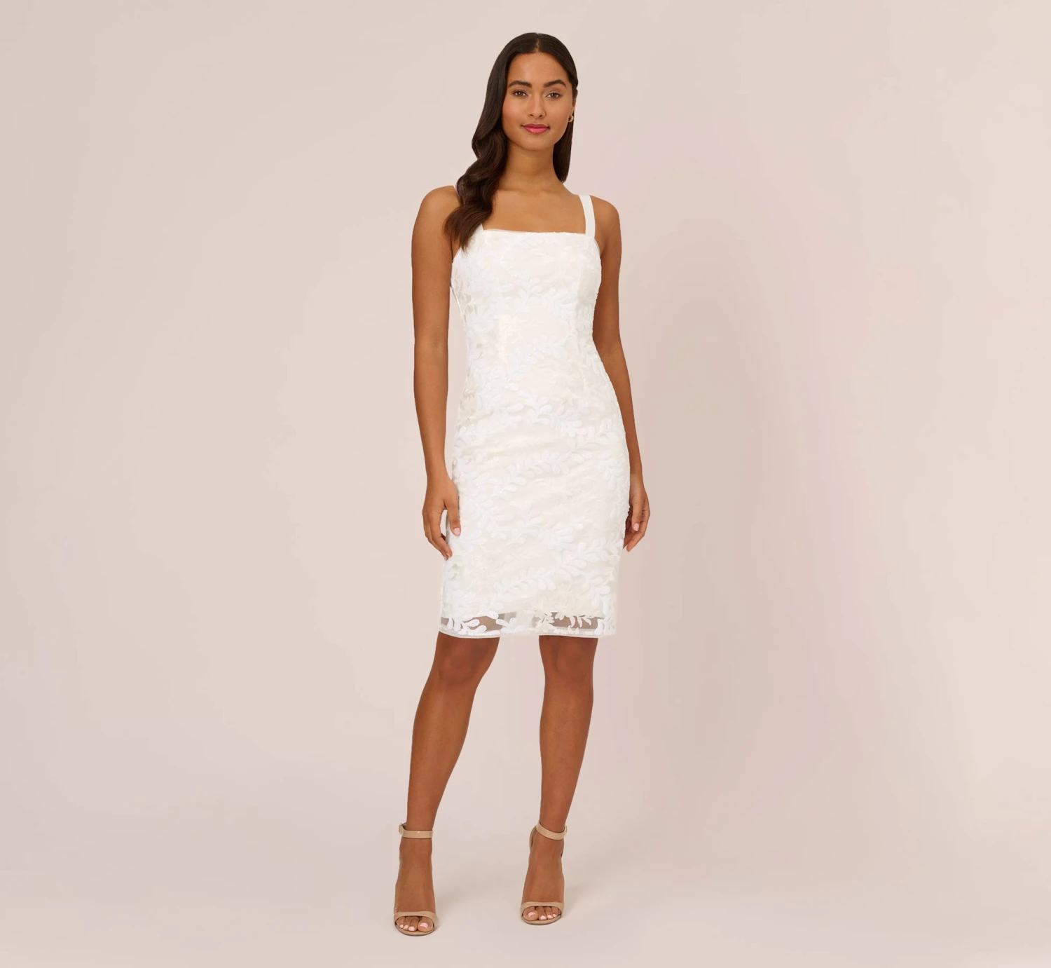 Adrianna Papell Sequin Embroidered Sheath Dress With Grosgrain Straps In Ivory 7 Adrianna Papell Sequin Embroidered Sheath Dress With Grosgrain Straps In Ivory - Image 7