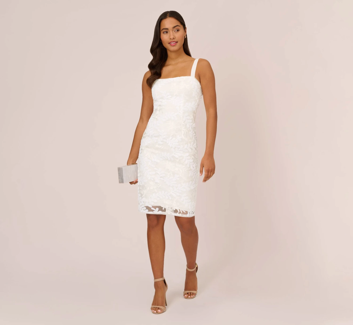Adrianna Papell Sequin Embroidered Sheath Dress With Grosgrain Straps In Ivory 2 Adrianna Papell Sequin Embroidered Sheath Dress With Grosgrain Straps In Ivory - Image 2