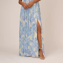 Adrianna Papell Watercolor Floral Print Gown With Off The Shoulder Neckline In Blue Multi 11 Adrianna Papell Watercolor Floral Print Gown With Off The Shoulder Neckline In Blue Multi -Glam Mirth Sales AP1E210484 AA461 Regular Lifestyle